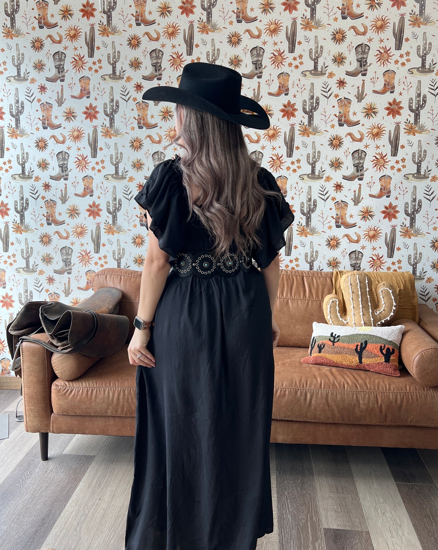 Rauched Black Maxi Dress