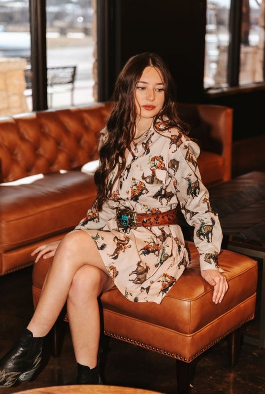 Western Cowgirl Button Down Ruffle Dress