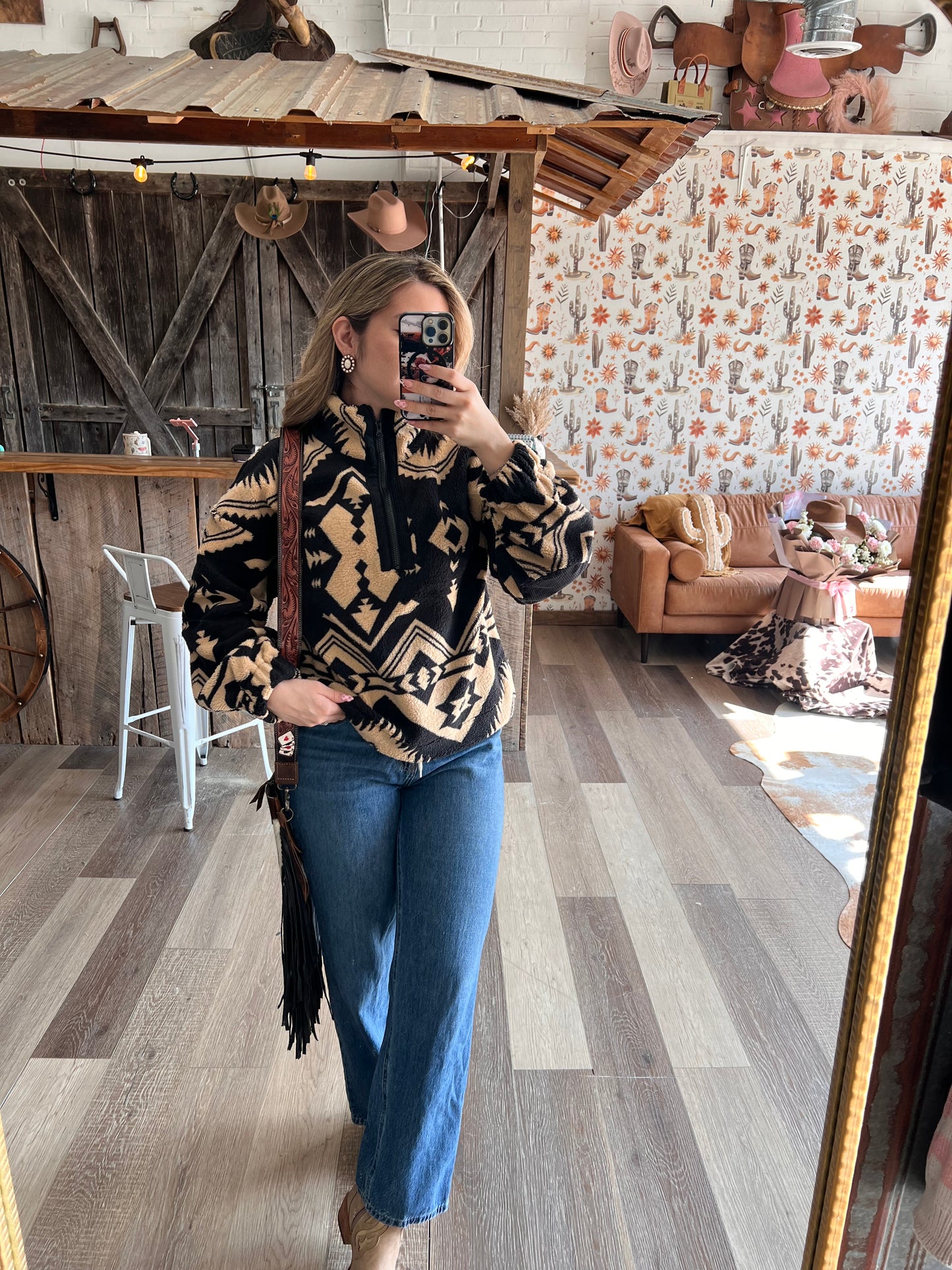 The Aztec Zip Up Fleece Top