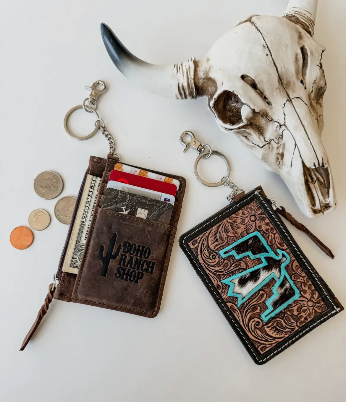 ThunderBird Western Cowhide Leather Keychain Wallet