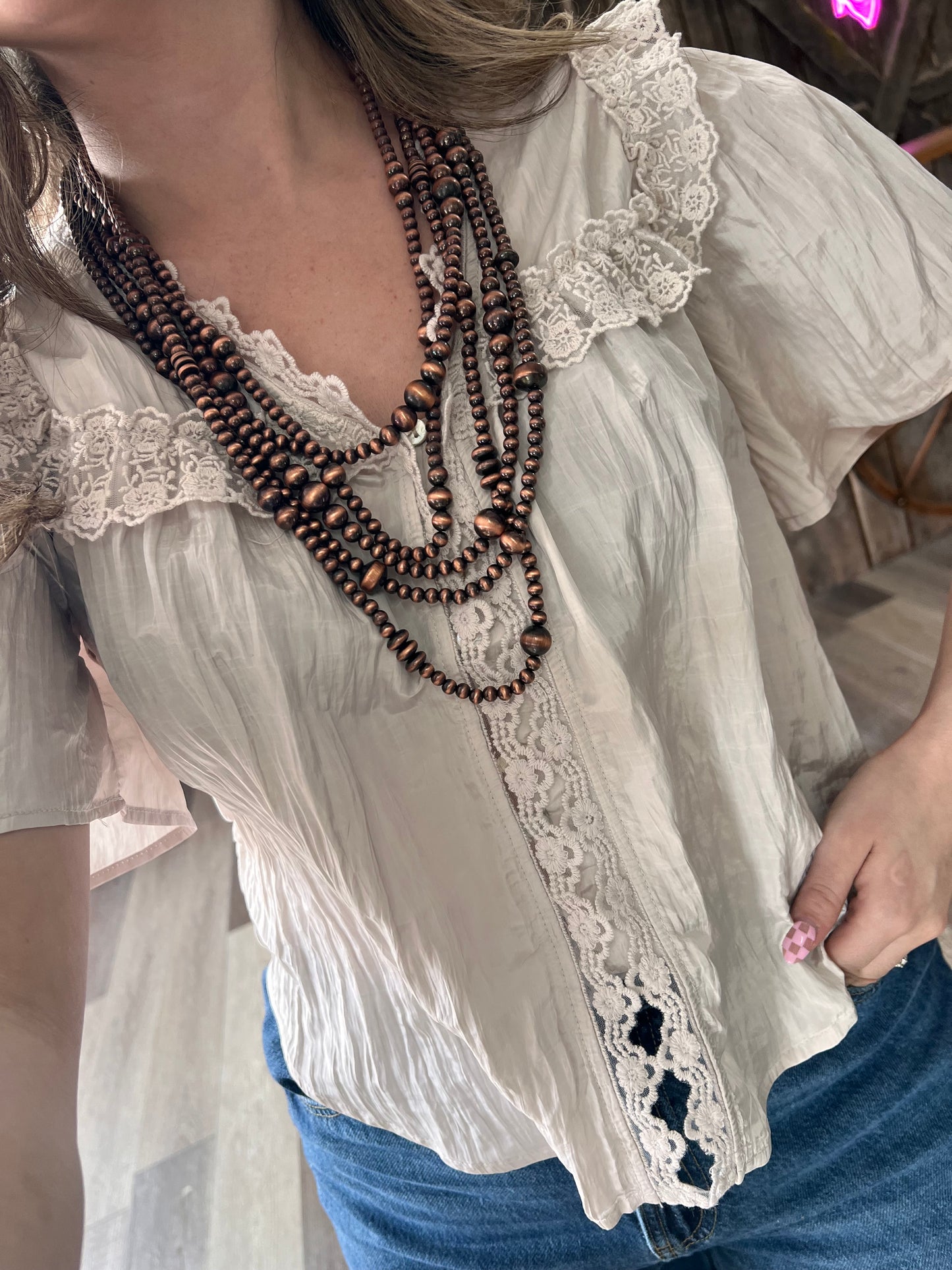 The Lace Trim Button Down Top