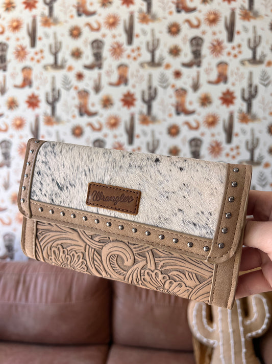 Wrangler Cowhide Wallet/Wristlet/Crossbody Bag