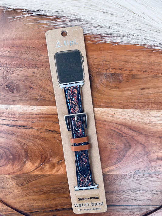 Leather Embroidered Apple Watch Band