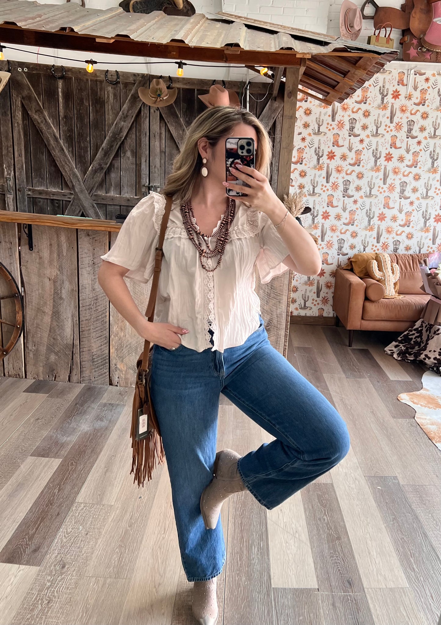 The Lace Trim Button Down Top