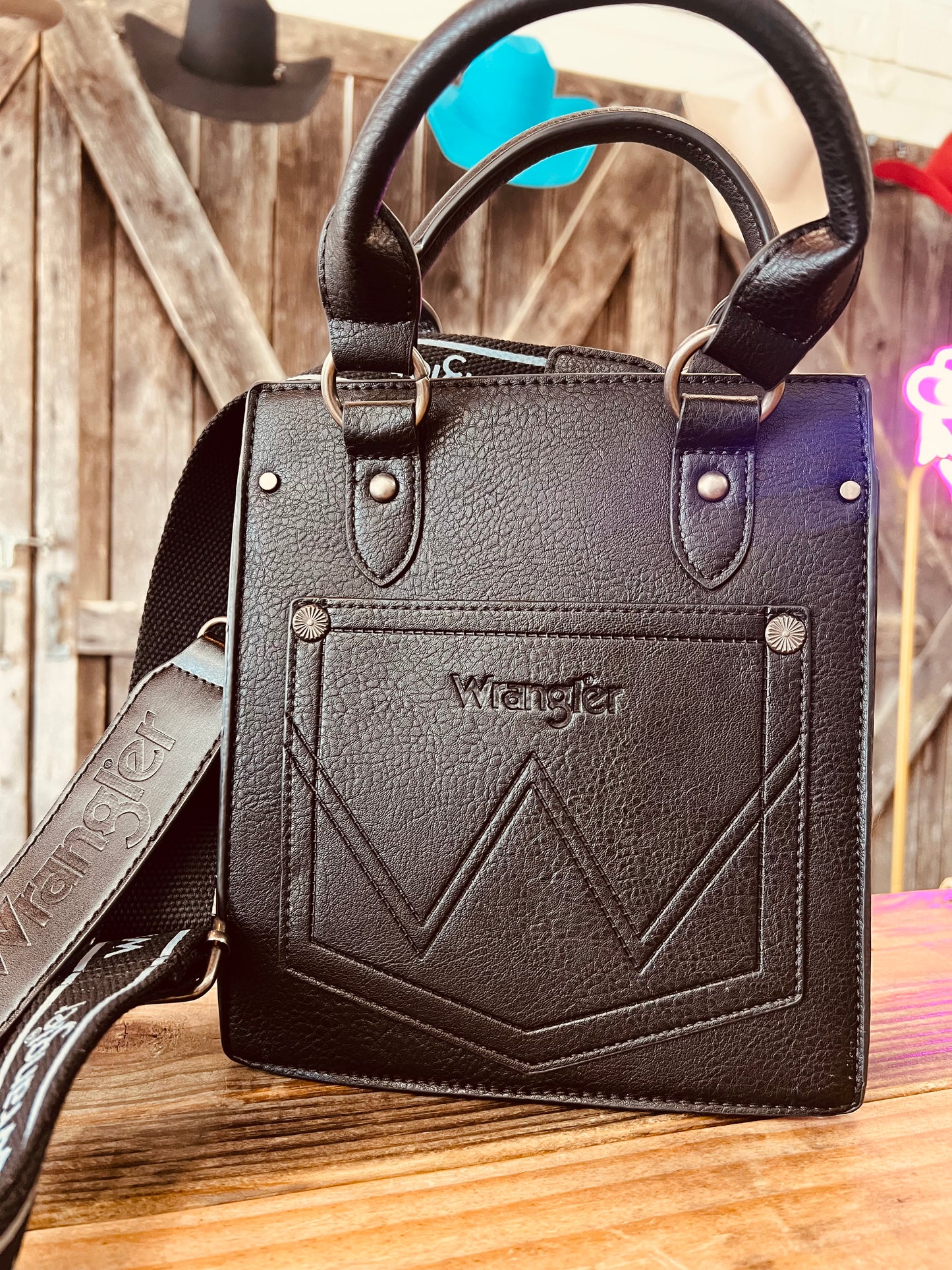 Mini Black Wrangler Tote Crossbody Bag