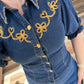 The Embroidered Denim Blouse