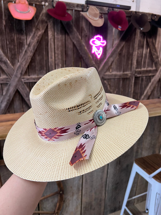 Light Brown Straw Hat with Aztec Band!