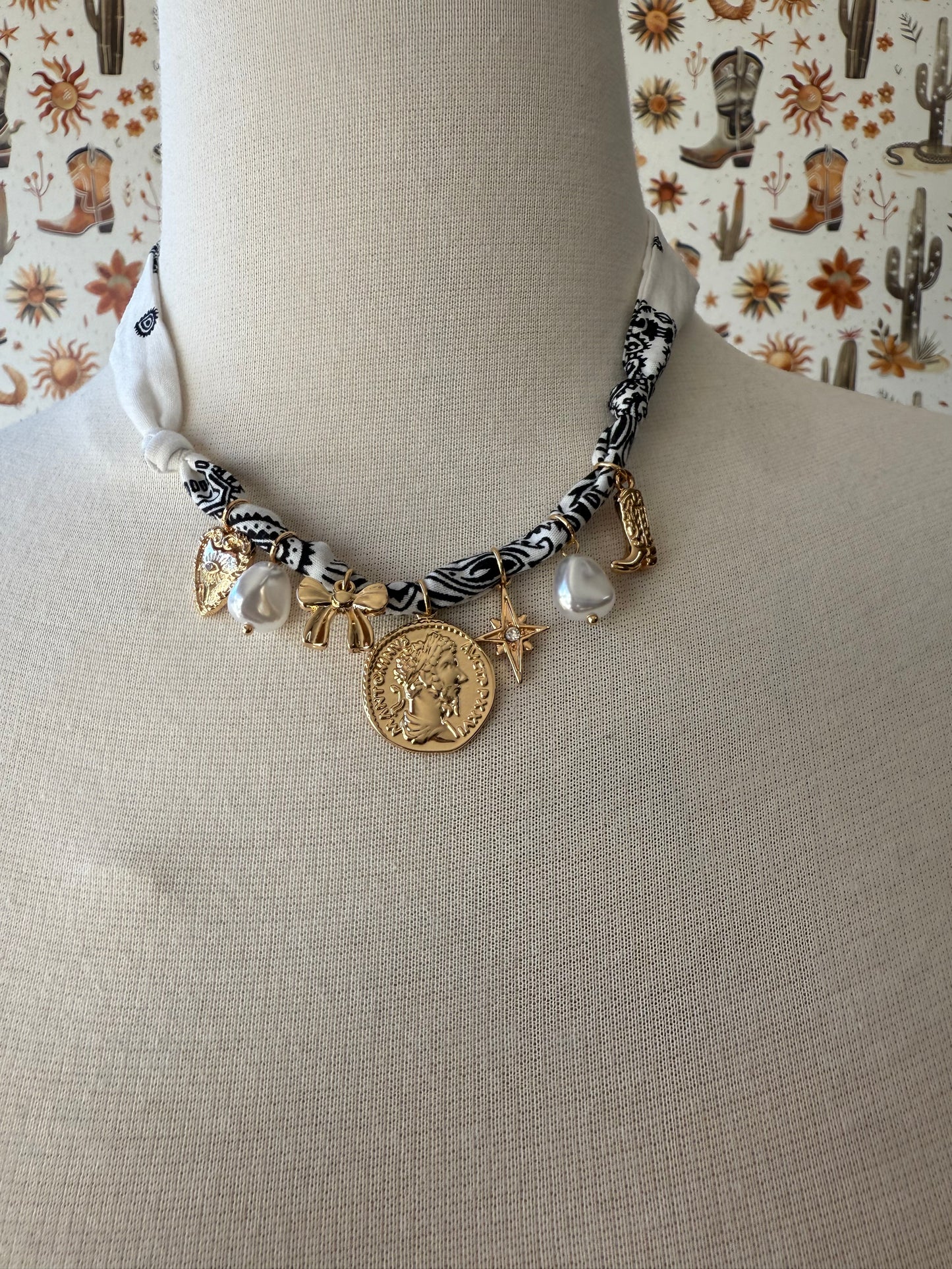 White & Black Bandana Necklace