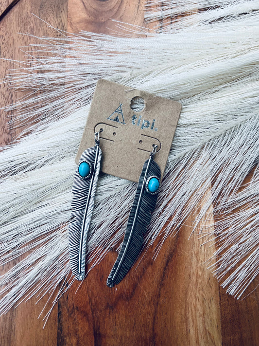 Feather & Turquoise Bead Earrings