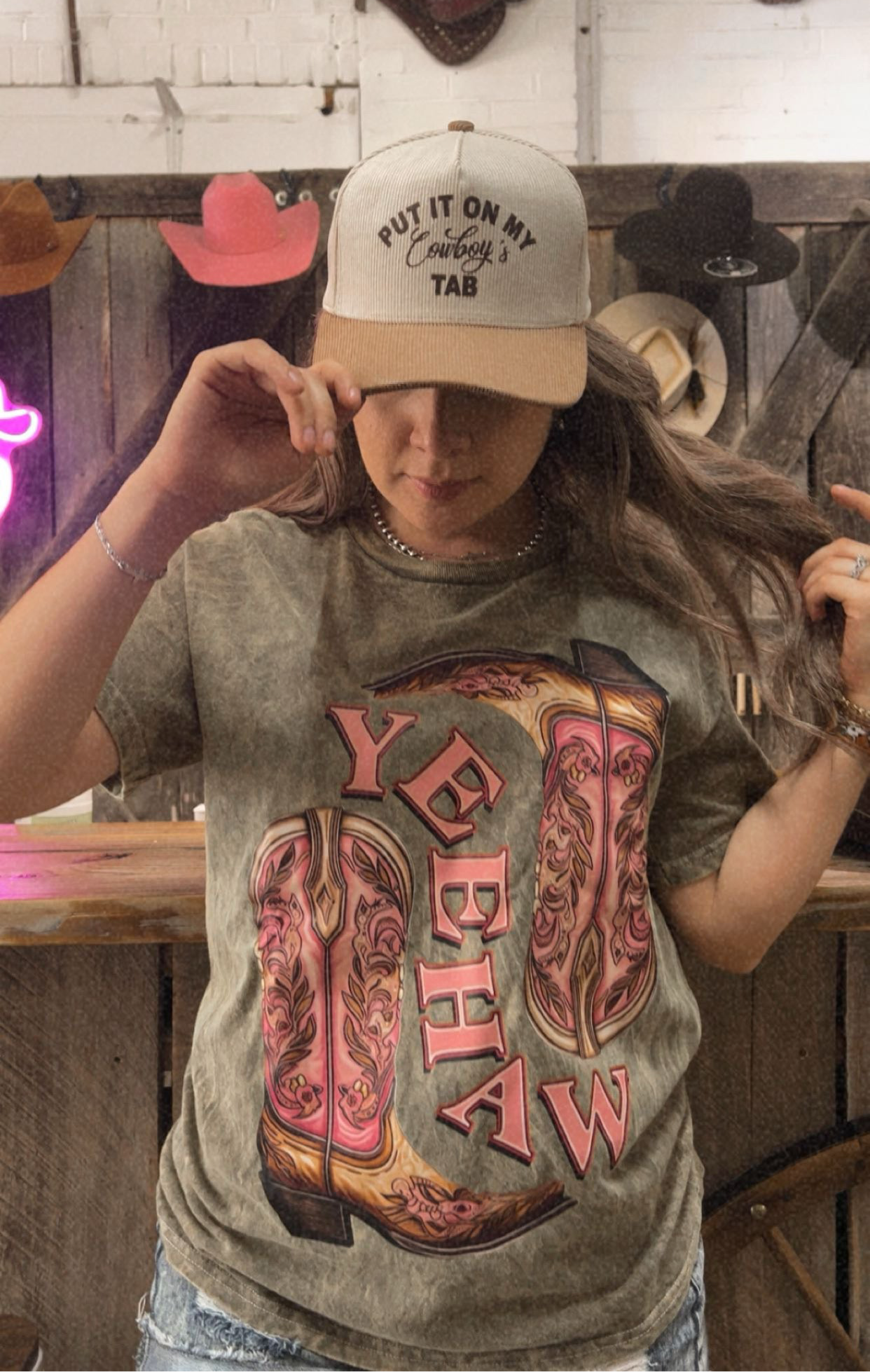 Yeehaw Cowboy Boots Mineral Washed TShirt