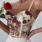 Ladies Sexy Rose Embroidery See Sheer Corset