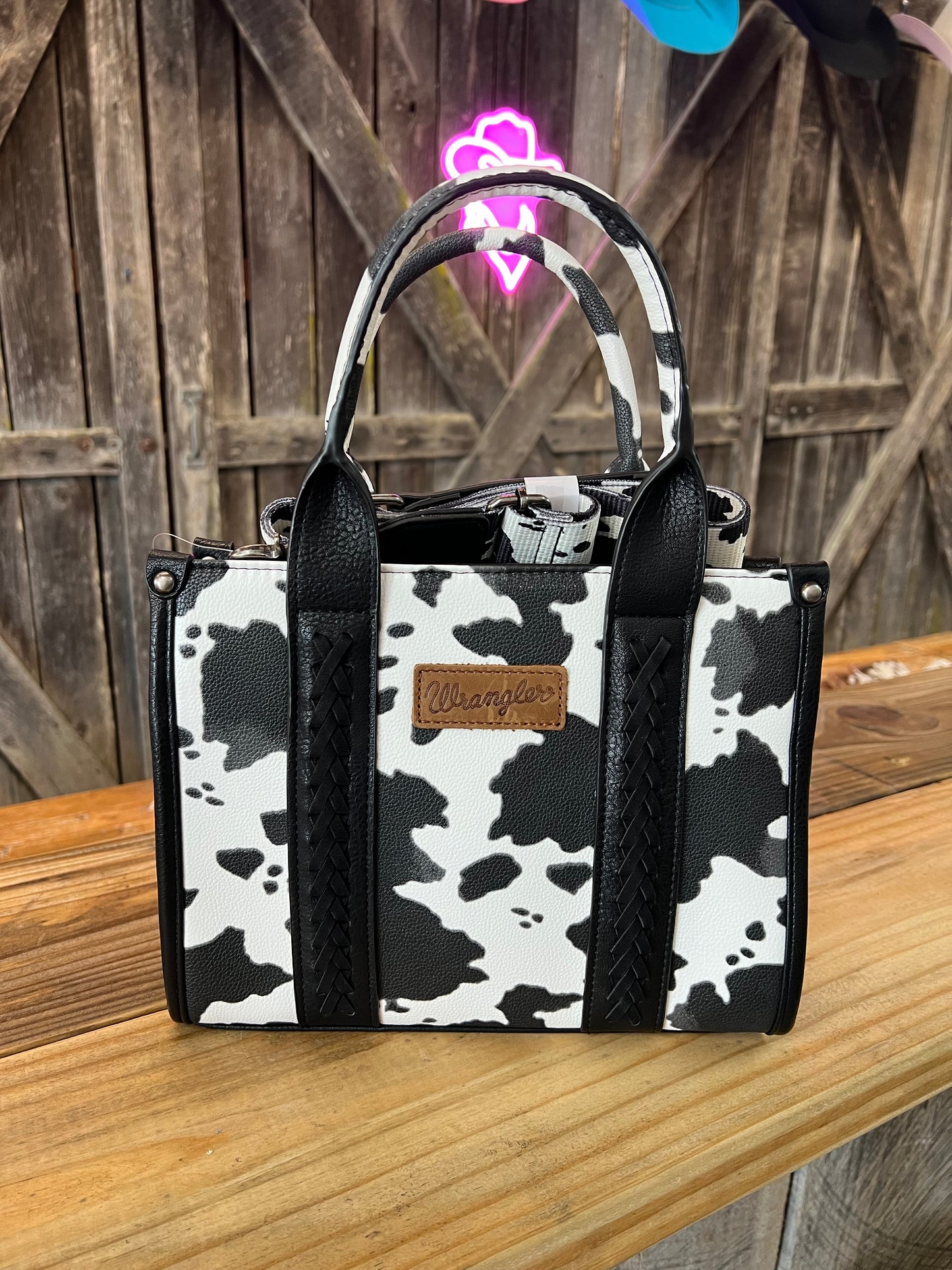 Wrangler Cow Print Concealed Carry Tote/Crossbody Black