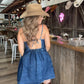 Strap Button Up Denim Dress