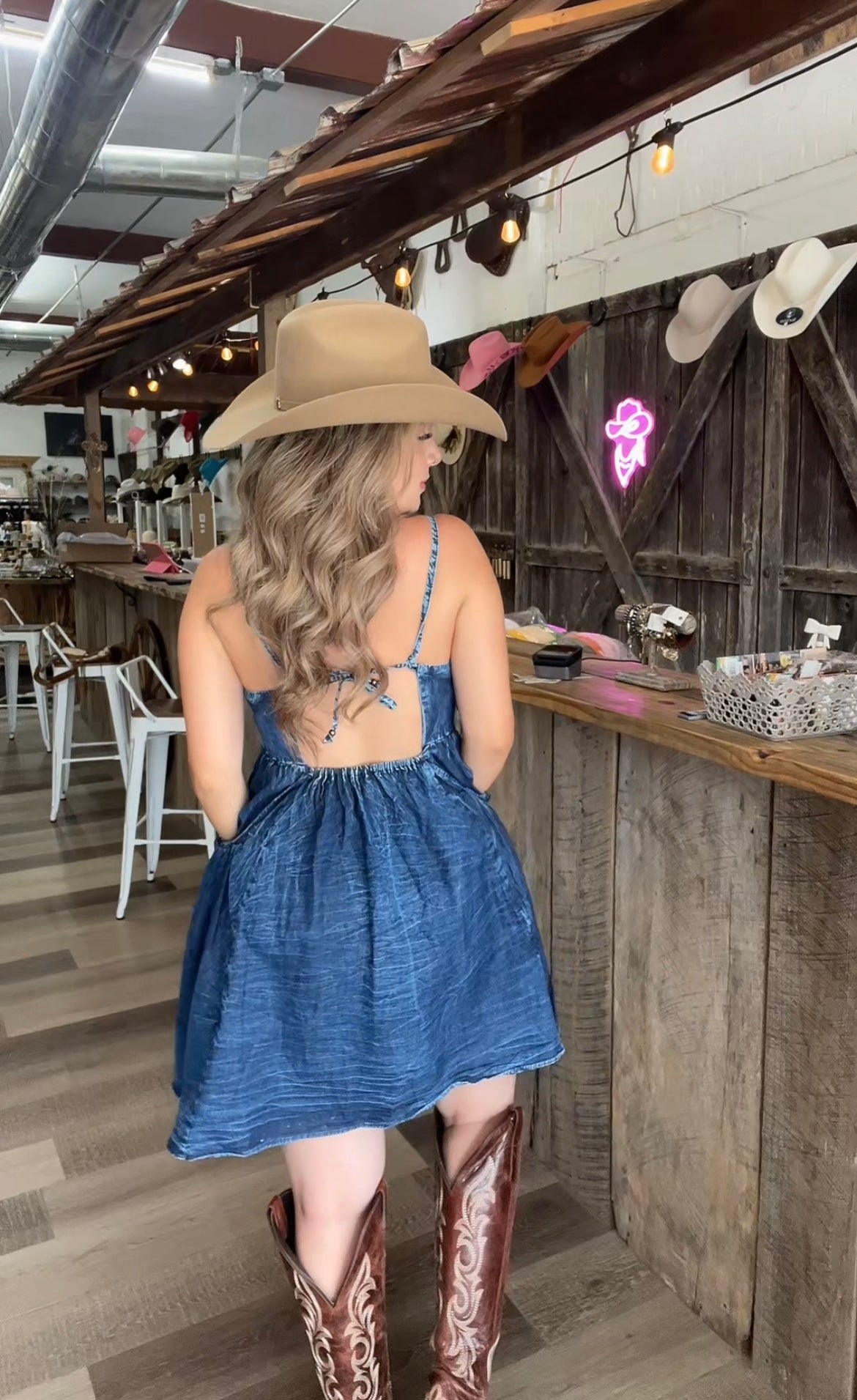 Strap Button Up Denim Dress