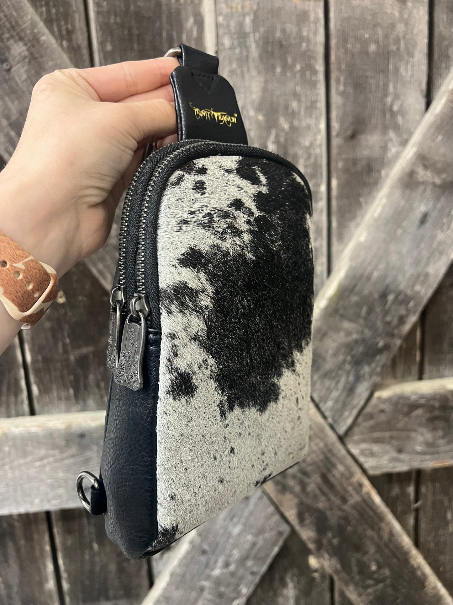 Trinity Ranch Genuine Hair-On Cowhide Collection Sling Bag 🖤