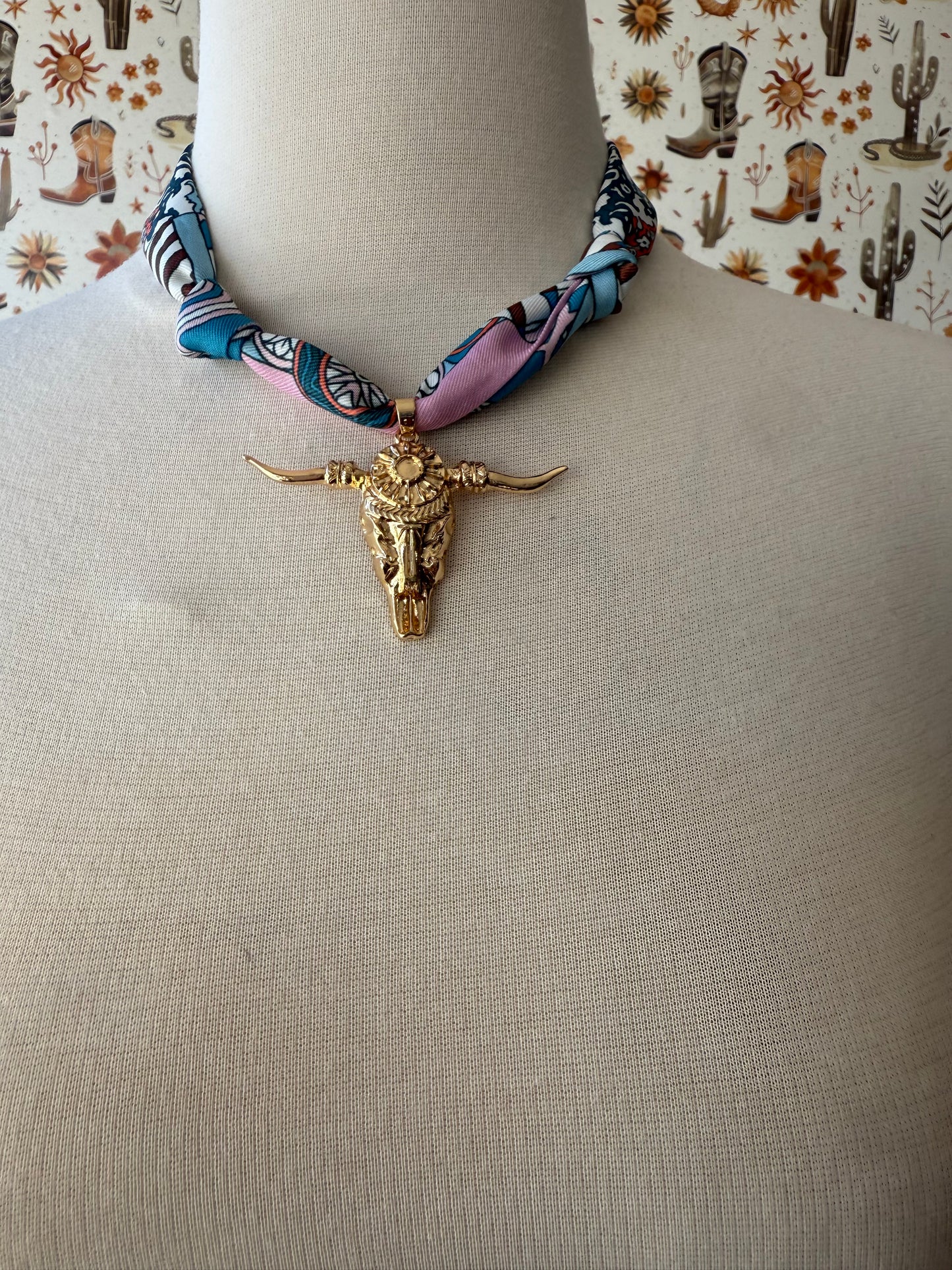Blue & Pink Bandana Necklace