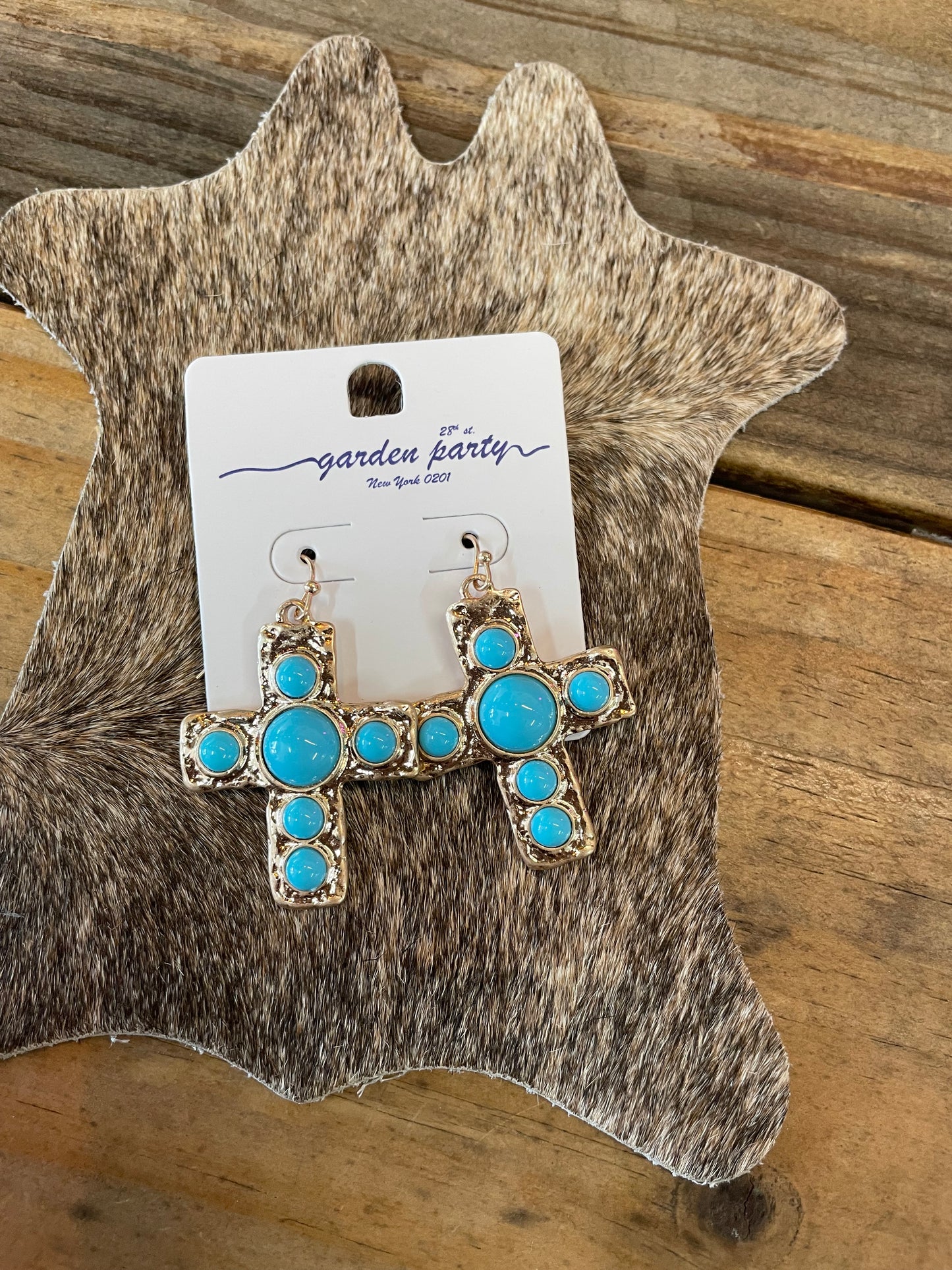 Turquoise and Gold Cross Earrings