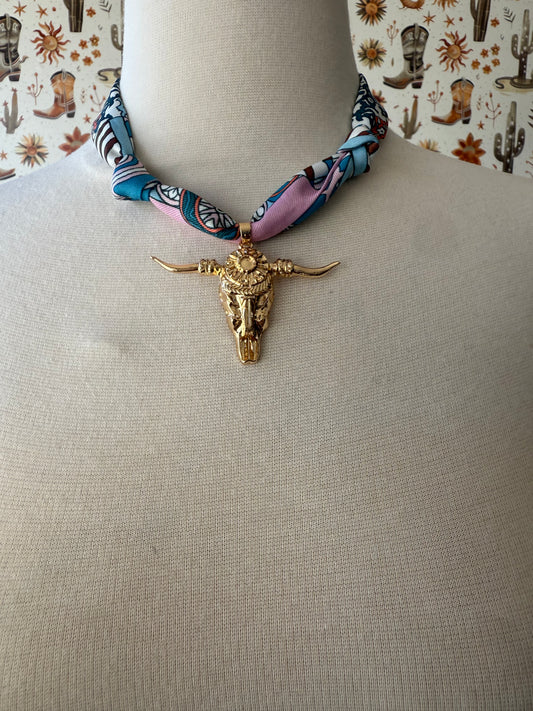 Blue & Pink Bandana Necklace