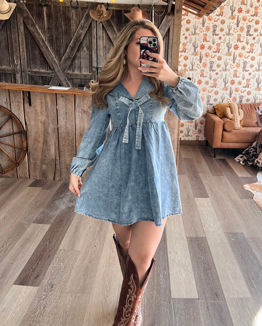 Denim Washed Collared Dress