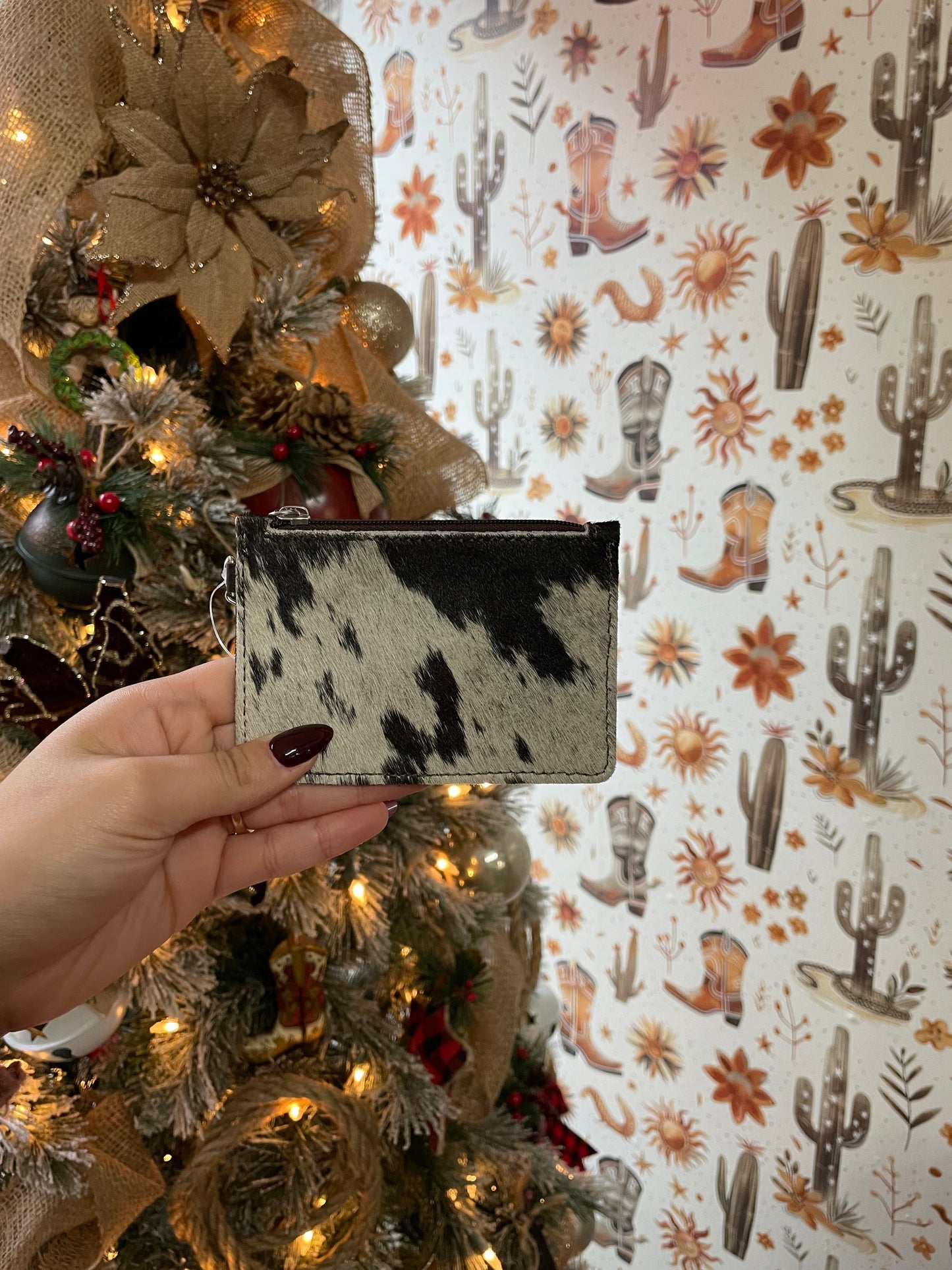 Brown & White Cowhide Keychain Wallet