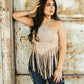 Sand Suede Halter Fringe Top W Boot Stitch Embroidered