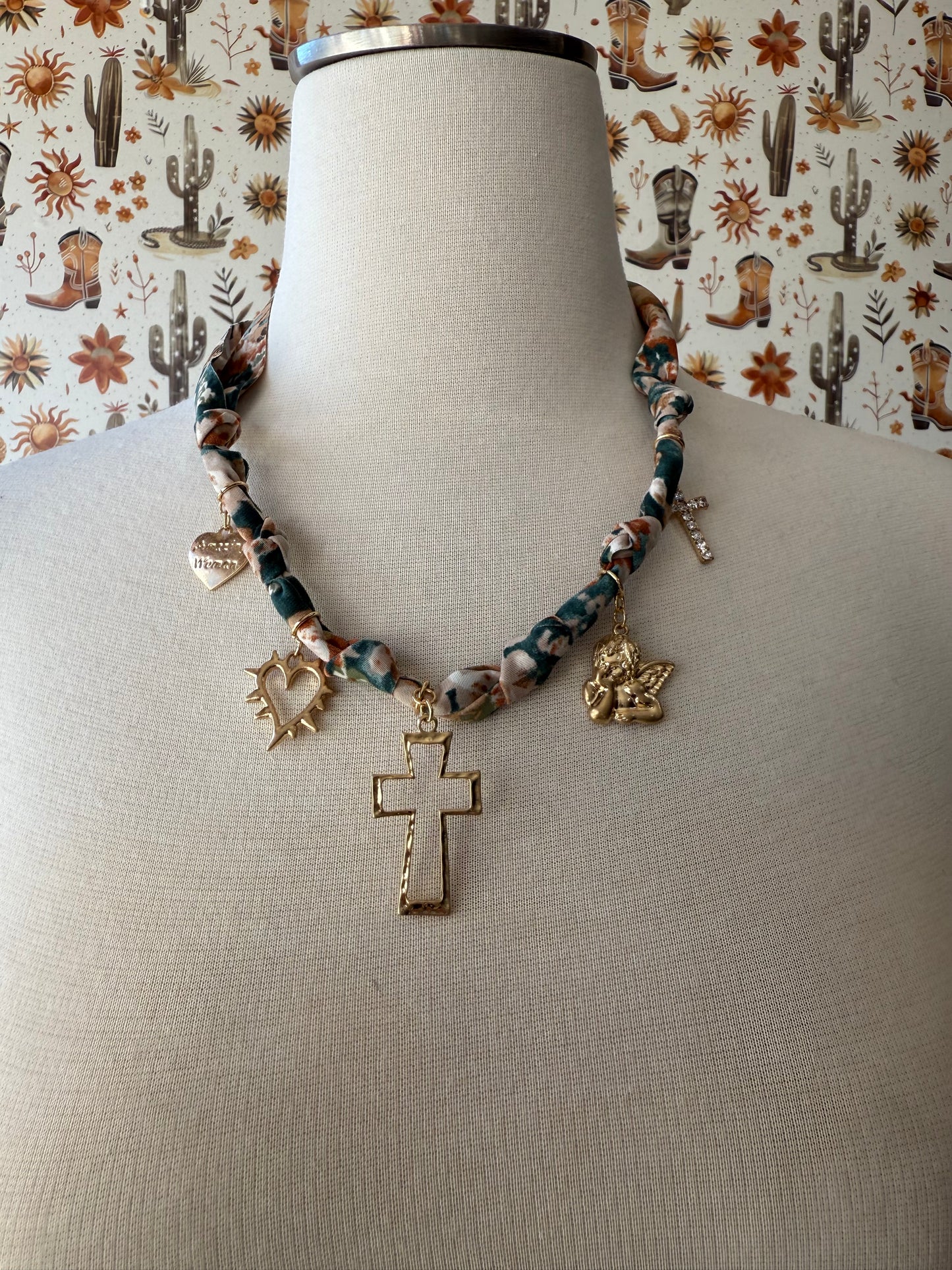 Blue & Pink Bandana Necklace