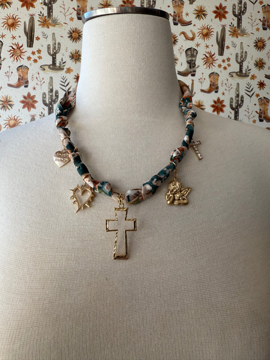 Blue & Pink Bandana Necklace
