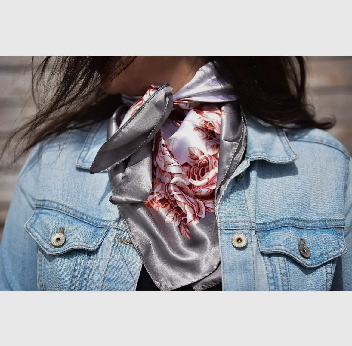 Grey & Pink Floral Wild Rag/Scarf ✨