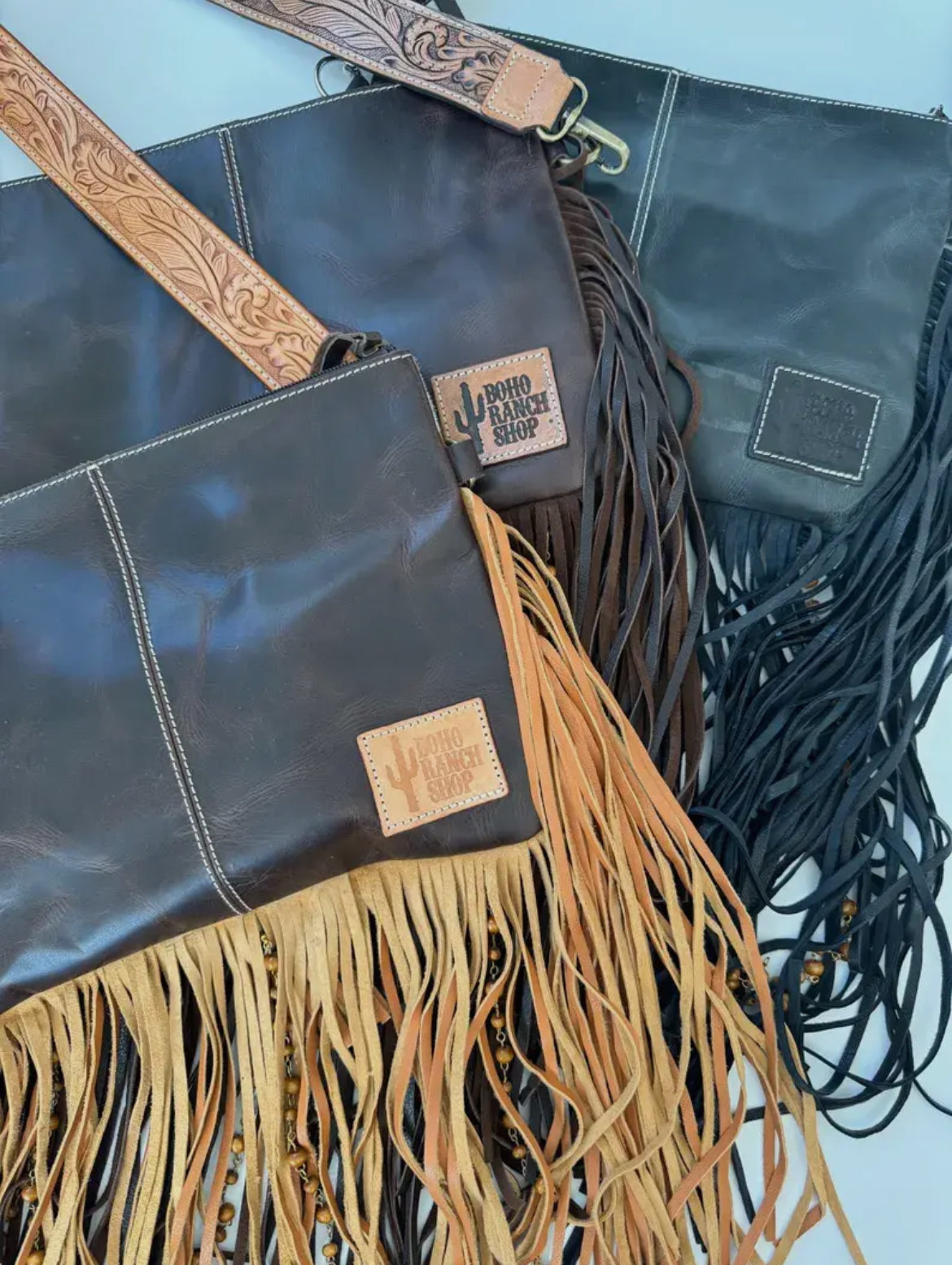 Dixie Black Crossbody Cowhide Western Tooled Leather Fringe Purse