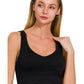 Black Ribbed Cropped Padded Bra Tank Top