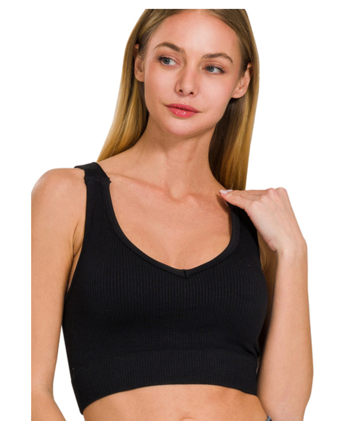 Black Ribbed Cropped Padded Bra Tank Top