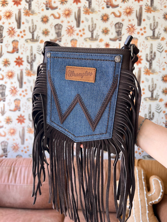 Wrangle Fringe Jean Denim Crossbody