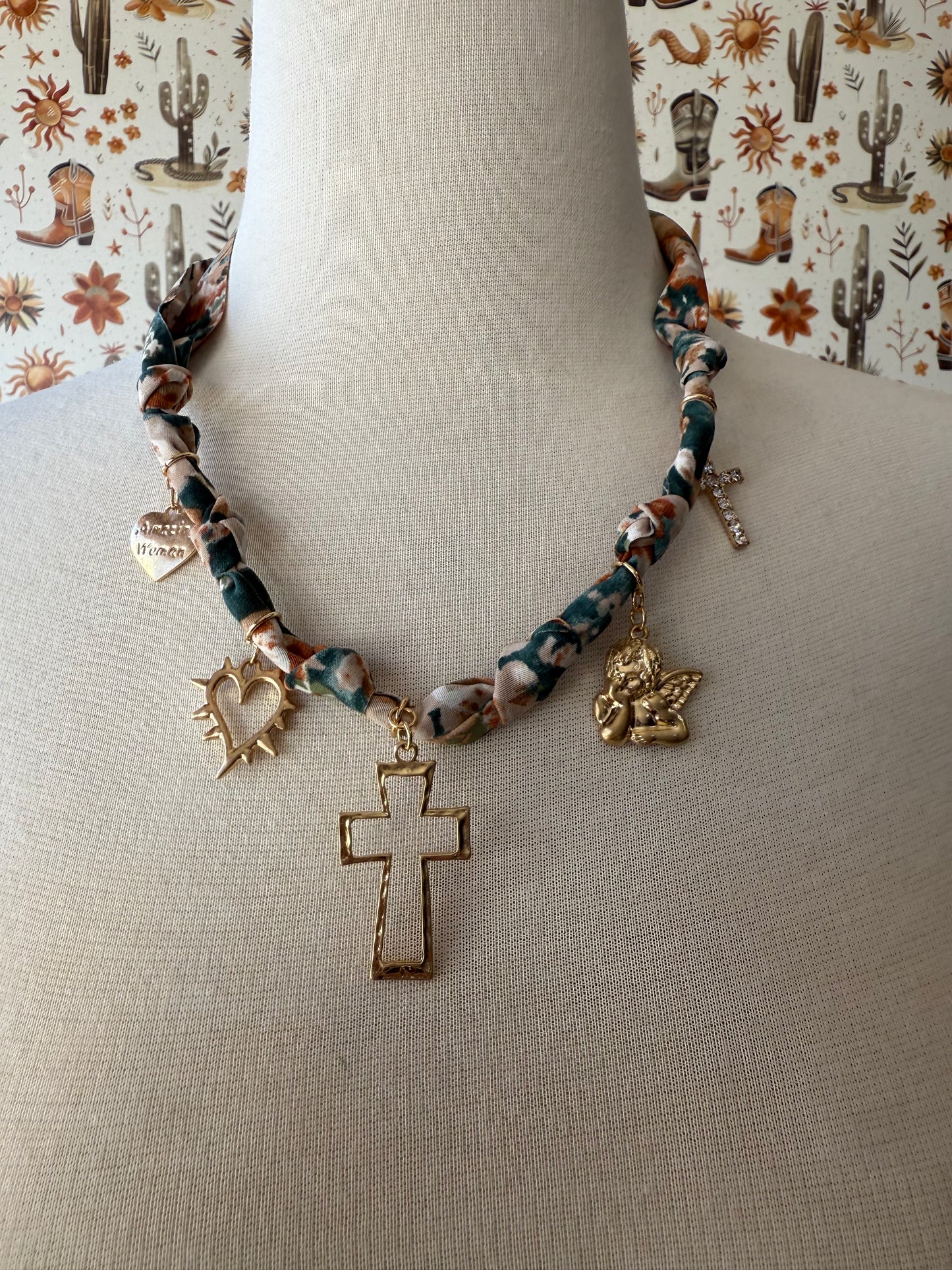 Blue & Pink Bandana Necklace