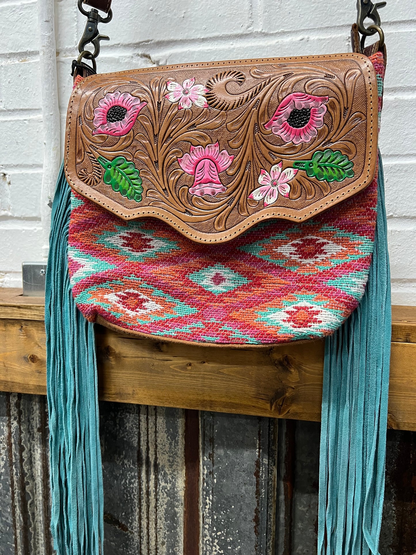 Floral Pink Hand Tooled Bag