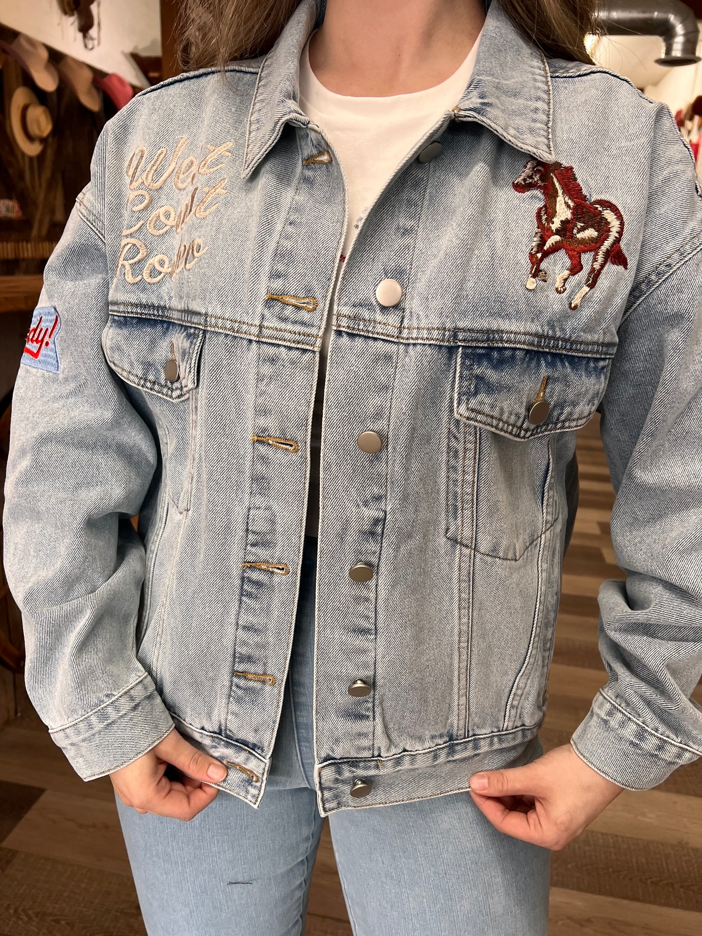West Coast Embroidered Light Denim Jacket
