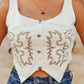 Ivory Stretch Suede Boot Stitch Embroidered Concho Button Top