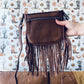 Montana West Genuine Leather Tooled Collection Fringe Crossbody Bag