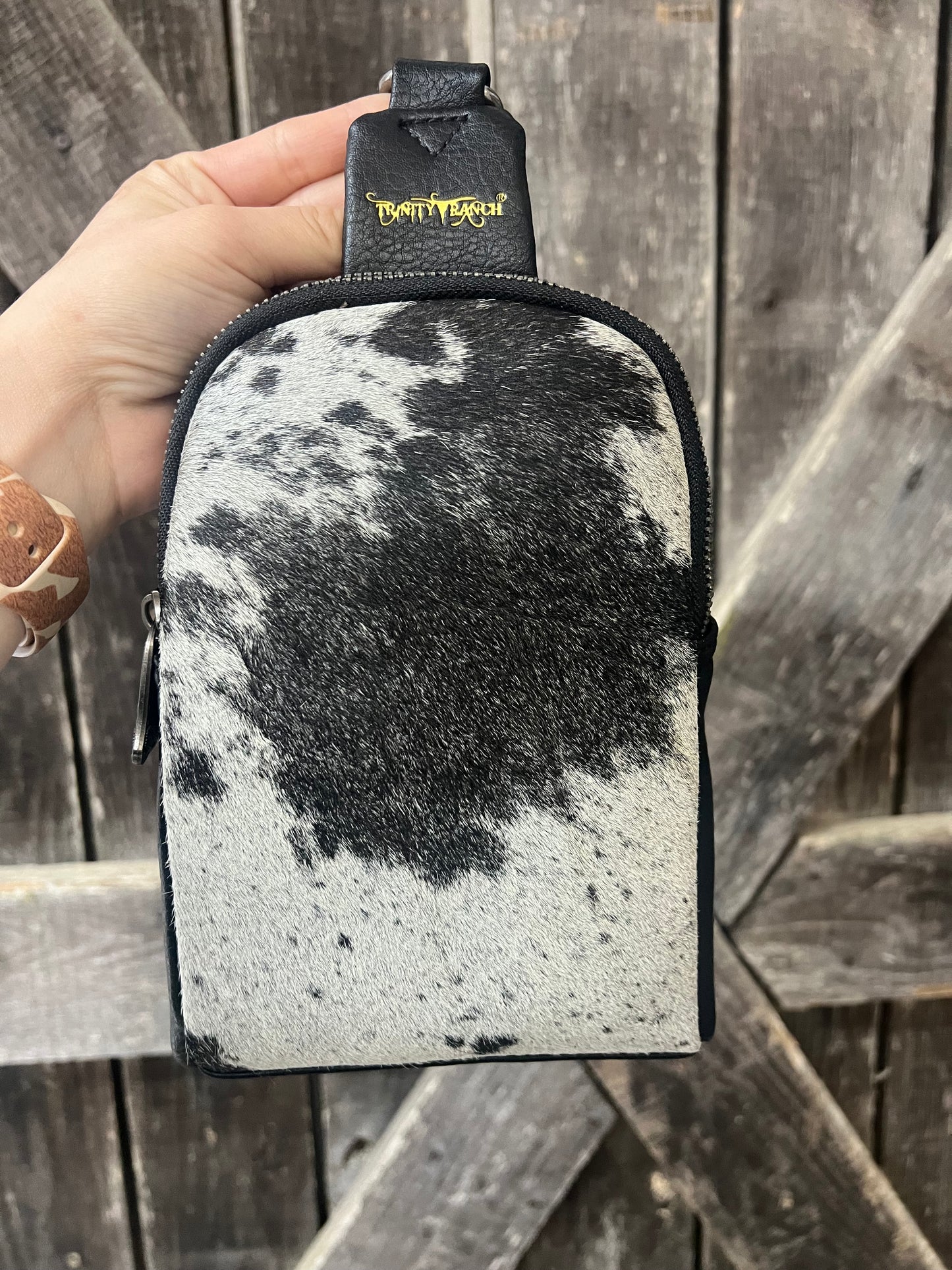 Trinity Ranch Genuine Hair-On Cowhide Collection Sling Bag 🖤