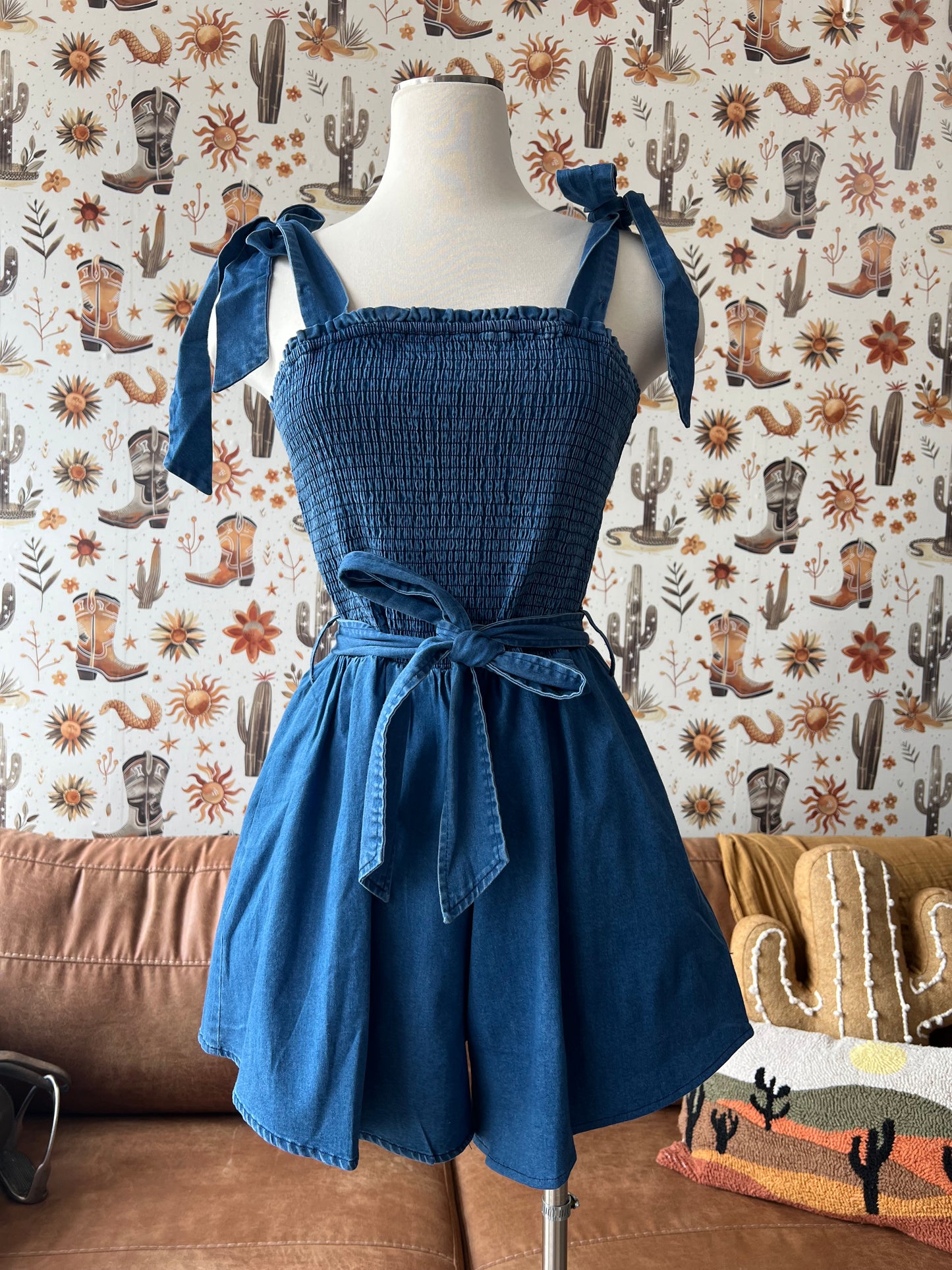 Tie Front Denim Romper