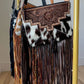 Brown Dixie Cowhide Crossbody Western Tooled Leather Fringe Purse