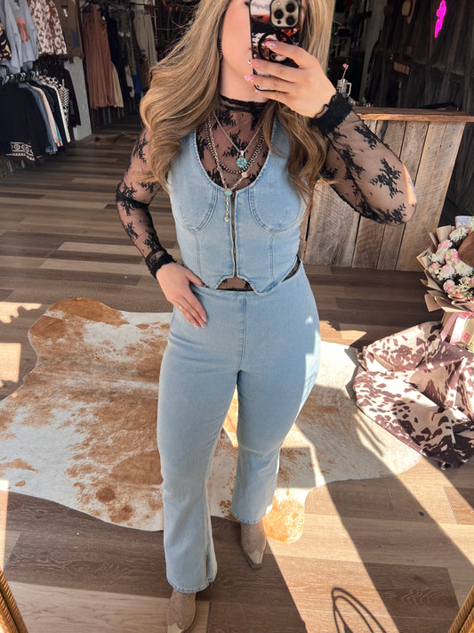 Denim Boot Cut Slit Hem Jeans