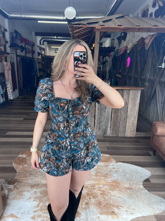 Canyon Horse Tapestry Romper