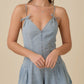 Denim Strap Tie with Ribbon Bow Detailing