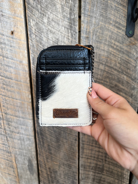 Black Mini Wrangler Cowhide Zip Card Case/Keychain