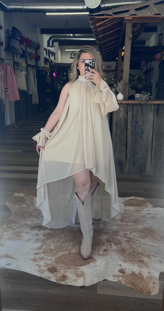 cos beige dress Western lady big collar long dress – remulia main image 1