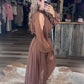 Western Brown Romance Halter Dress