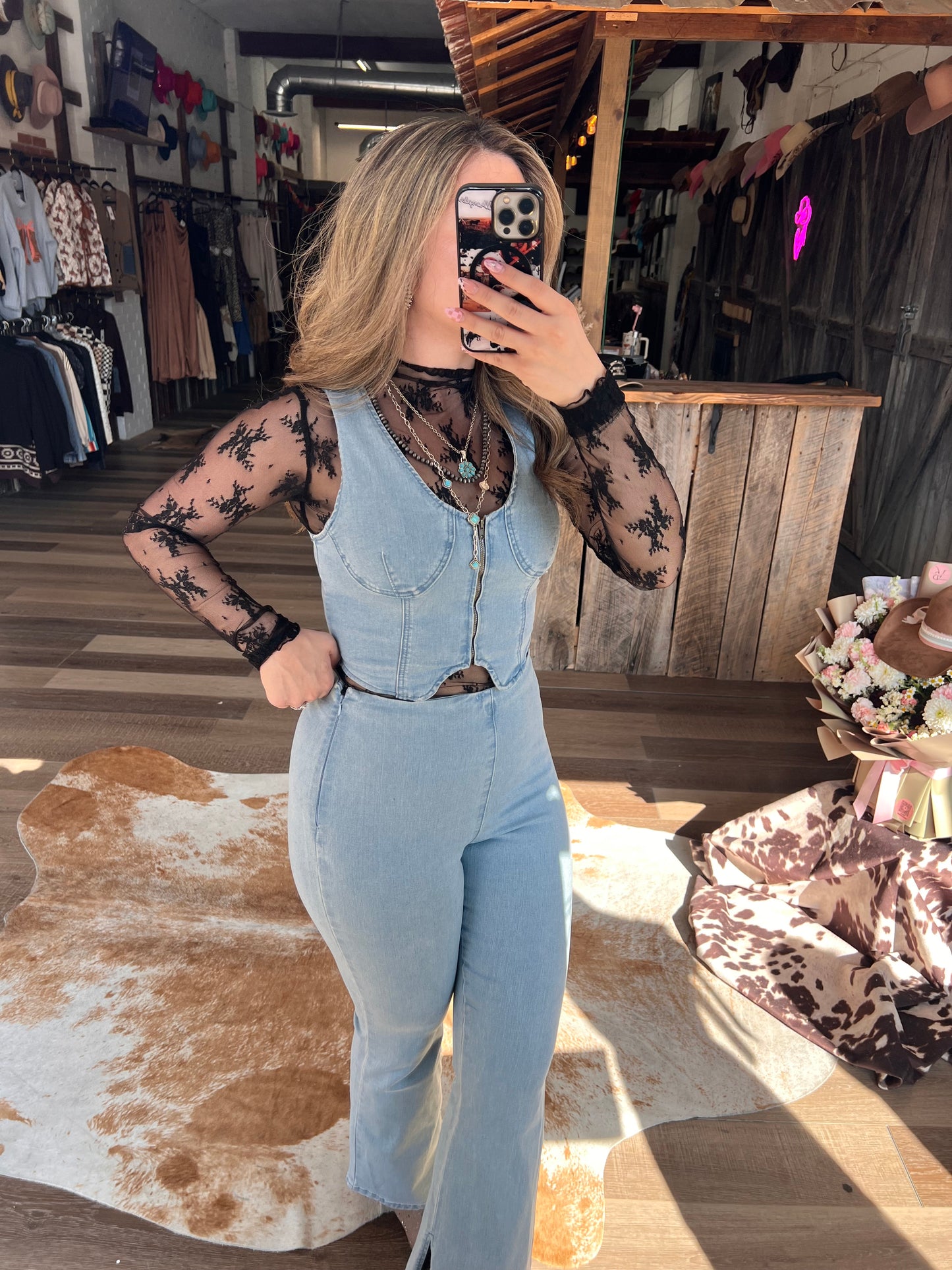 Denim Boot Cut Slit Hem Jeans