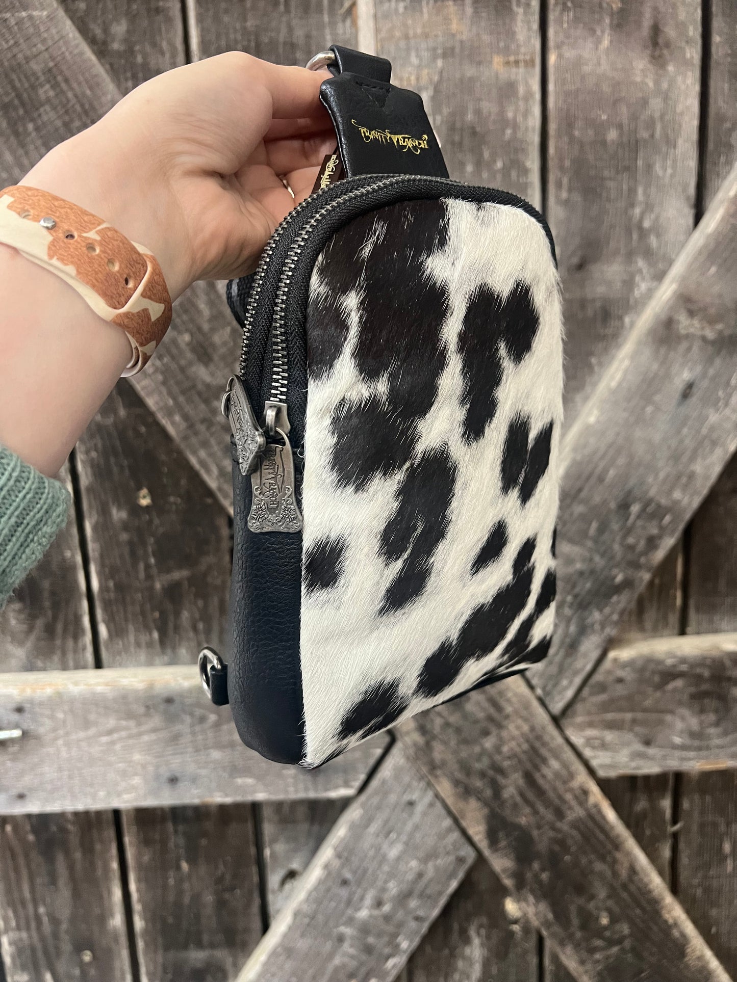 Trinity Ranch Genuine Hair-On Cowhide Collection Sling Bag 🖤