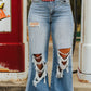 Light Wash High Rise Trouser Distressed Jeans
