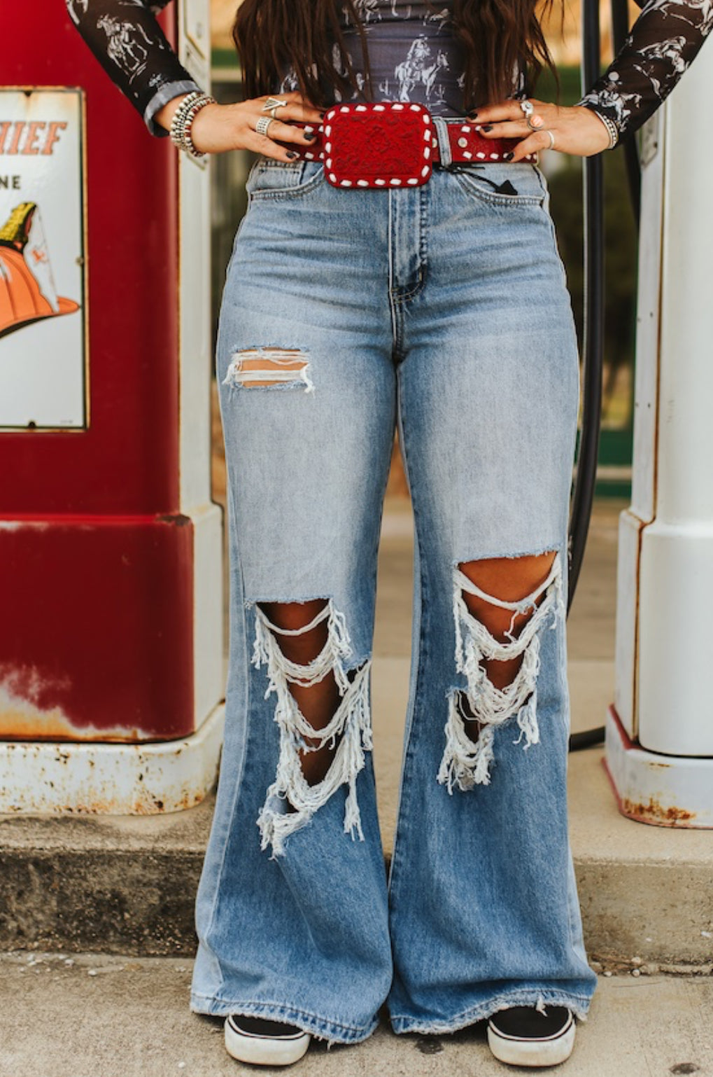 Light Wash High Rise Trouser Distressed Jeans